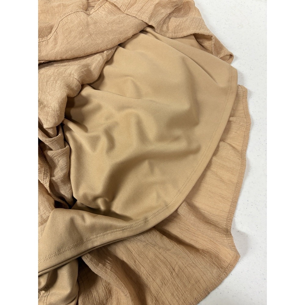 Trixxi Mini Dress Sz L Tan Ruffled Tiers Short Sleeve Flirty Coquette Y2k Party - Picture 8 of 14